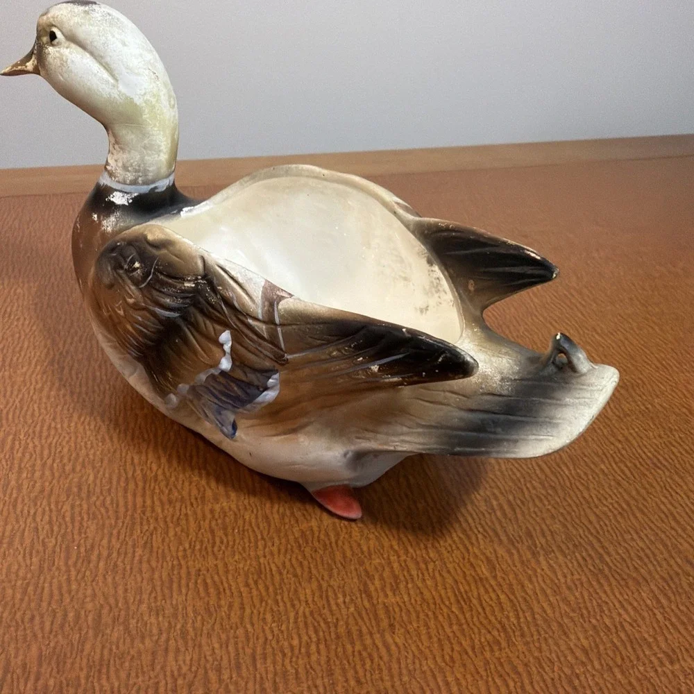 Vintage Napcoware 1960's Mallard Duck Decoy Planter Multicolor Signed